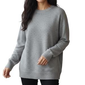 Theory Dark Gray Heather Donegal Crew 100% Cashmere Sweater L